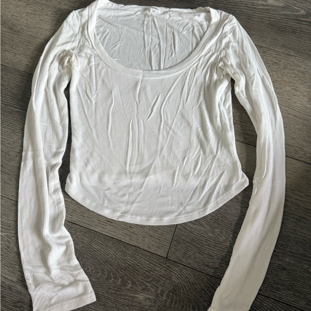 Garage White Ribbed Scoop Neck Blouse